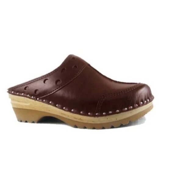 Troentorp Women's Durer leather Swedish wooden Clogs Brown size 37 US 6.5 boho - Picture 15 of 15
